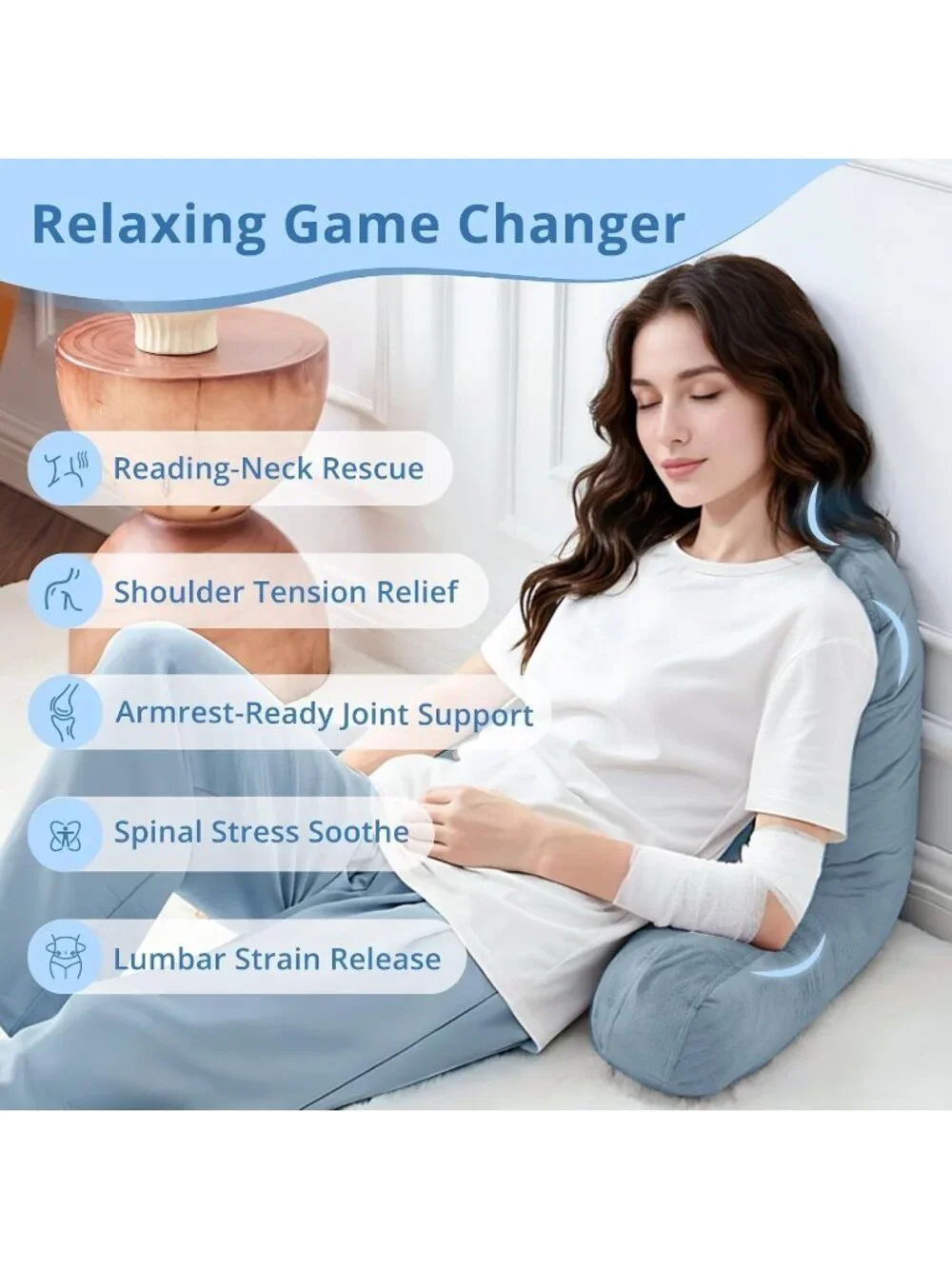 〽️Reading Pillow for Bed Back Pillow Sitting Up 18 Backrest Cushion Greyish Blue